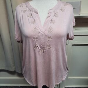 NWT Cable & Guage Short Sleeve  V-neck High/low Top Sepia Rose XL *See Note